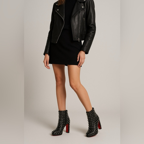 Christian Louboutin Shoes - Christian Louboutin Black Studded Leather Ankle Boots with Red Soles
